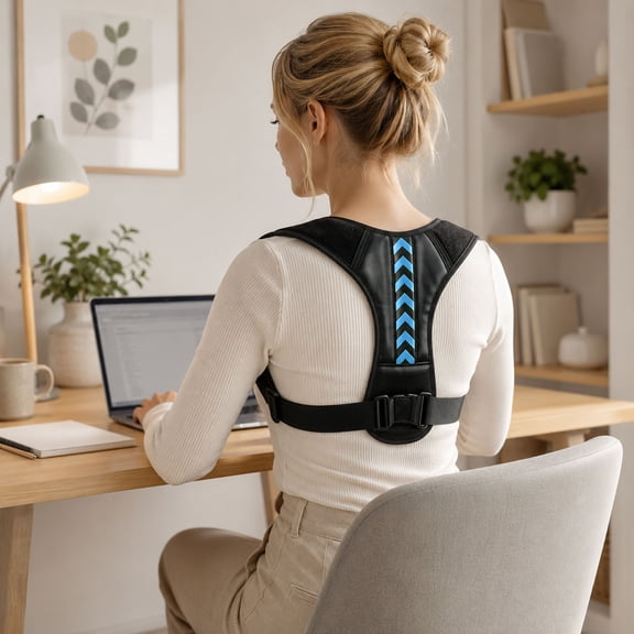 XINGXIANG - Posture Corrector for Women Men, Adjustable Upper Back Brace Black with Blue Chevron Design, Breathable Back Straightener Support for Clavicle Shoulder Neck Pain Relief (A)