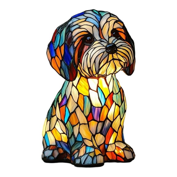 XINGXIANG Retro Havanese Dog Lamp - 3D Resin LED Night Light with Colorful Stained Glass Design, Cute Pet Themed Desk Lamp for Home Decor