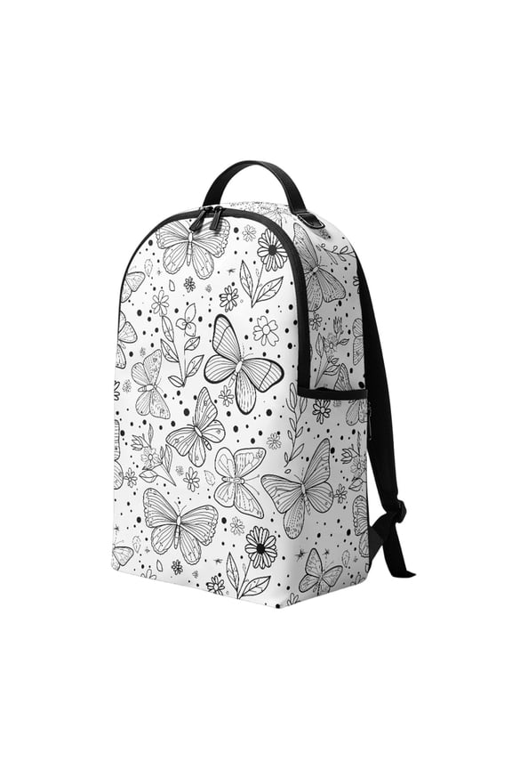 - White Canvas DIY Backpack, Pre-Printed Butterfly Design Blank Coloring Bookbag, Customizable Casual Daypack for School Travel, Craft Gift Idea (Style B)