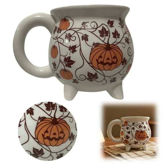 XINGXIANG Witch Cauldron Halloween Mug Without Handles Enchanting Ceramic Brewing Cup for Halloween Party Witch Themed Decor and Daily Coffee Drinking