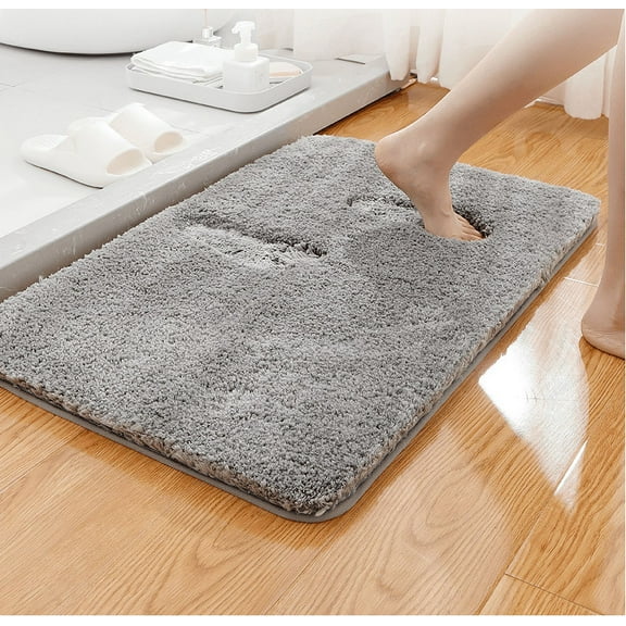 XINLANER Bathroom Rug Mat, 60 x 40 CM, Luxury Chenille Shaggy Bath Rugs, Extra Soft & Thick, Absorbent Water, Non-Slip, Machine Washable, Bath Mats for Bath Floor,Tub and Shower, Gray