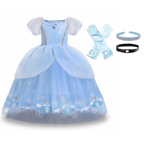 XINLANER Girls Princess Dress Kids Carnival Party Cosplay Dress up for Toddler Puffy Sleeve Blue Fancy Outfit