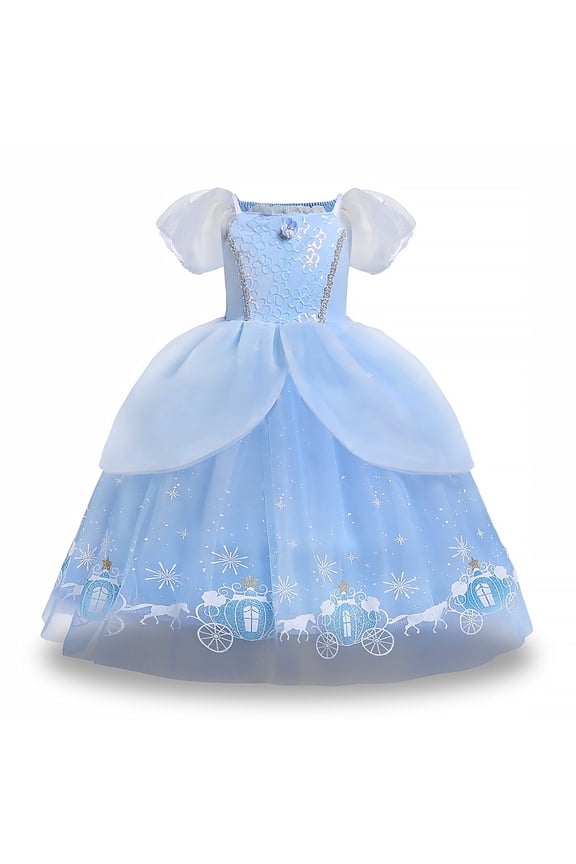 Girls Princess Dress Kids Carnival Party Cosplay Dress up for Toddler Puffy Sleeve Blue Fancy Outfit