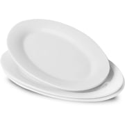 XINLTC 12 Inch Ceramic Serving Platter Set of 3, Dinner Plate for Restaurant Serving Food Meat Sushi Fish Turkey, White Oval, Dishwasher Microwave Oven Safe