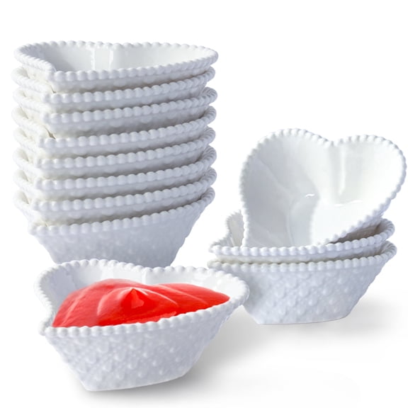 XINLTC Ceramic Dip Bowls White Heart Shaped 12 pack 1.7oz