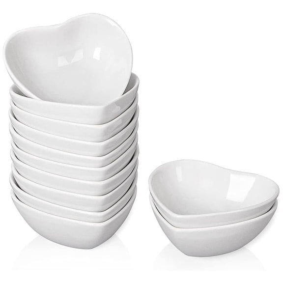 XINLTC Heart Shaped White Ceramic Dip Bowls 12-Piece 1 oz , White Soy Sauce Dishes