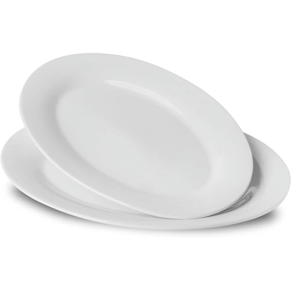 XINLTC-14 Inch Ceramic Serving Platter Set of 2,Dinner plates for Restaurant, Large Serving Trays for Buffet Meat Sushi Fish Turkey, White Oval