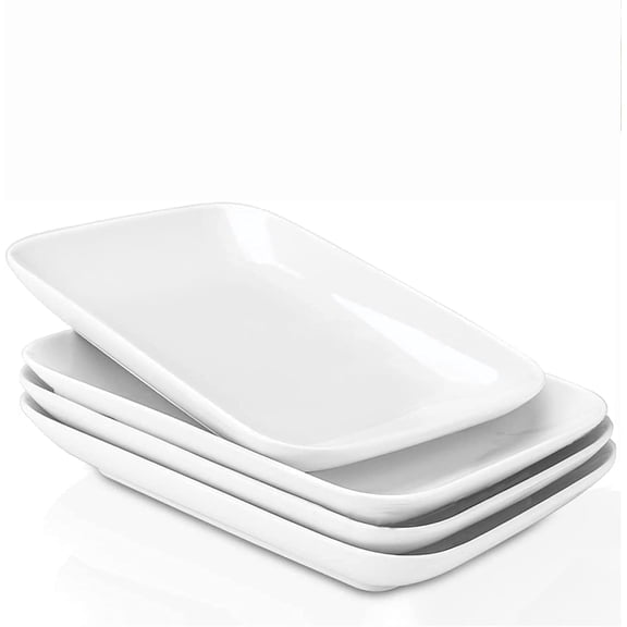 XINLTC 4-piece 8" Rectangular Porcelain Serving Platters, Appetizer Plates, Dessert Plates, White