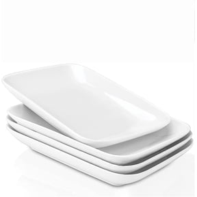 XINLTC 8 inch White Porcelain Serving Platters, Set of 4, Small Rectangular Appetizer & Dessert Plates, Microwave Safe