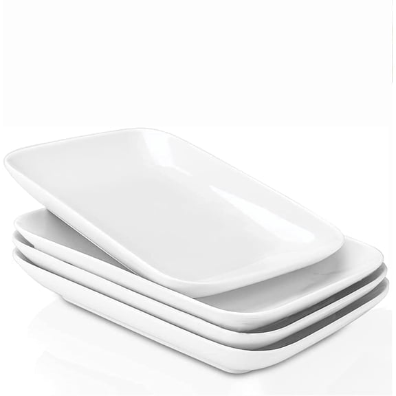 XINLTC Small Rectangular Ceramic Serving Platters, 8 inch, Set of 4,White Porcelain Appetizer Dessert Plates