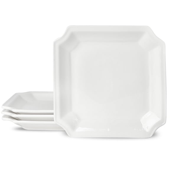 XINLTC 7 Inch Ceramic Appetizer Plates, White Dessert Plates/Salad Plate, Small Dinner Plates for Snacks, Side Dishes, Square Serving Plates Set of 4, Microwave & Dishwasher Safe