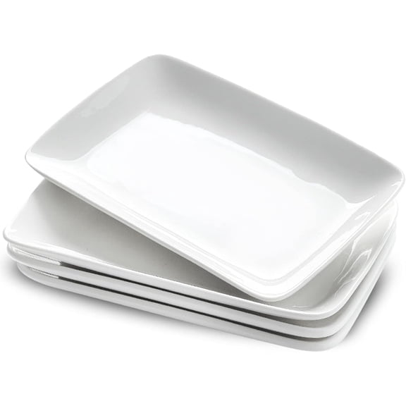 XINLTC 9 inch Ceramic Rectangle Small Serving Platter, Appetizer Plates Set of 4, White, Microwave and Dishwasher Safe
