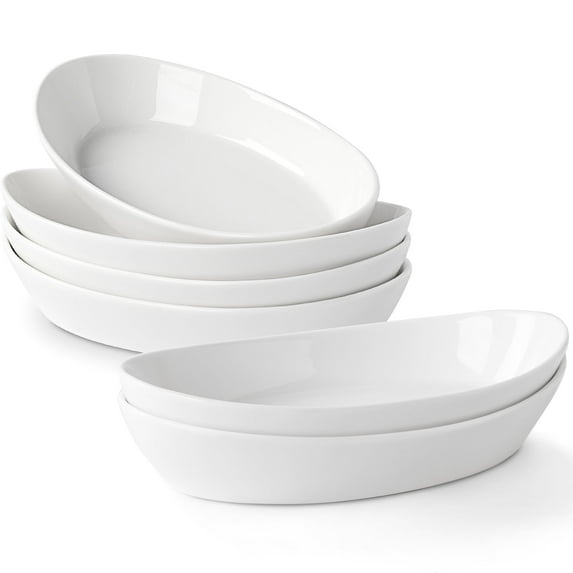 XINLTC Au Gratin Baking Dishes for Oven Safe, Porcelain Mini Casserole Dish Set of 6, 10oz Individual Ceramic Small Baking Dish for Single Serving, Banana Split Bowls, 7.6x4.4in, White