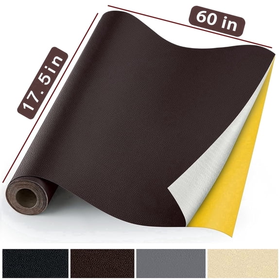 XINLTC Leather Repair Patch, Dark Brown, 16.5 x 60 inch Self-Adhesive Cuttable Upholstery Sheet for Couches, Sofas, Car Seats & Boat Seats, 1 Pack