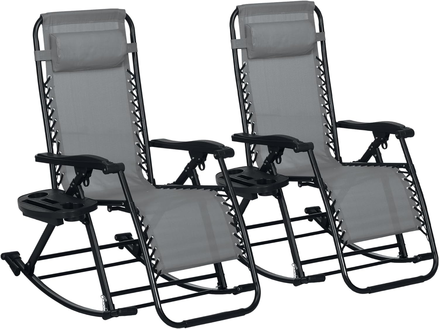 XINMEI 2 Pieces Outdoor Rocking Chairs, Foldable Reclining Zero Gravity