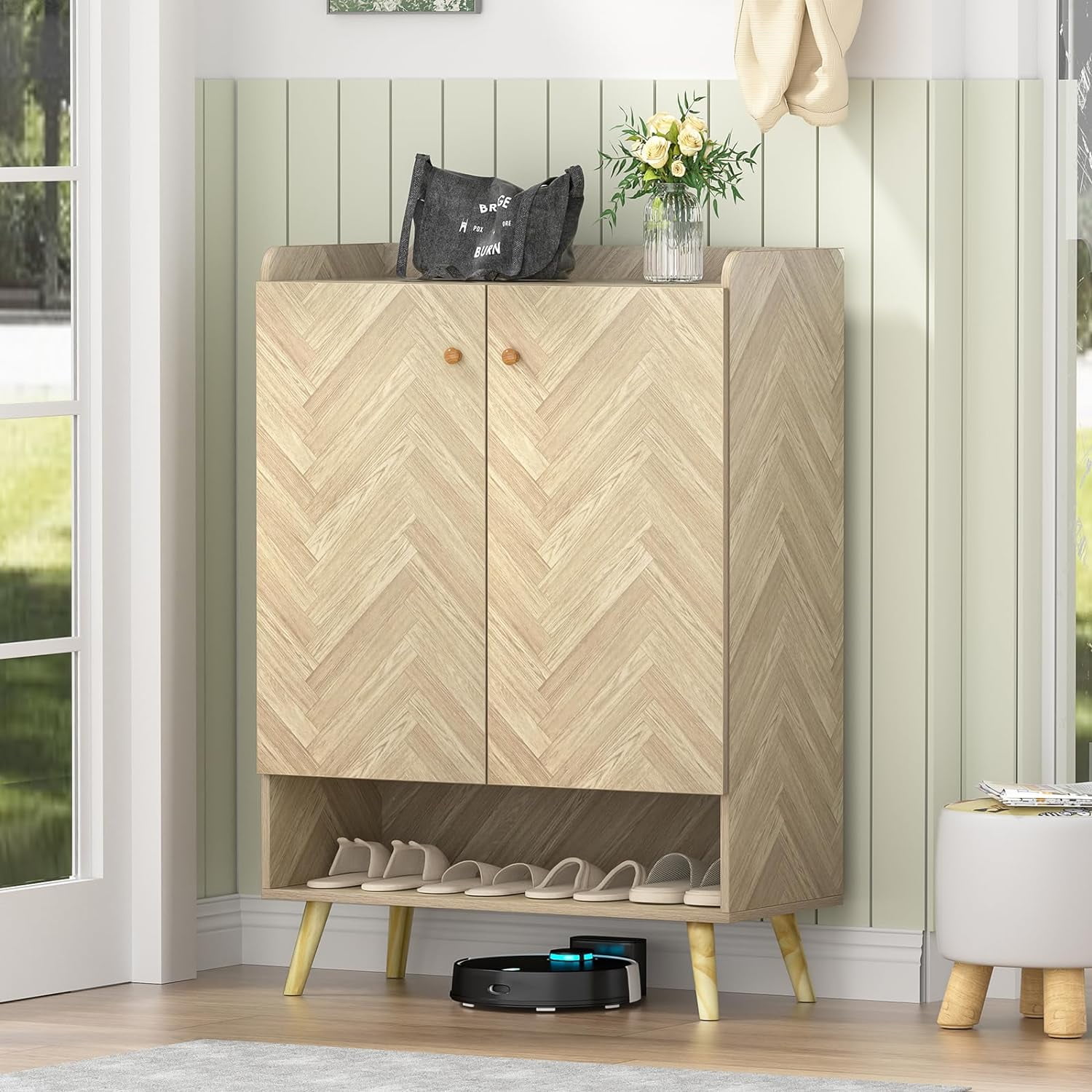 XINMEI 6Tier Shoe with Doors, Accent Wooden Storage