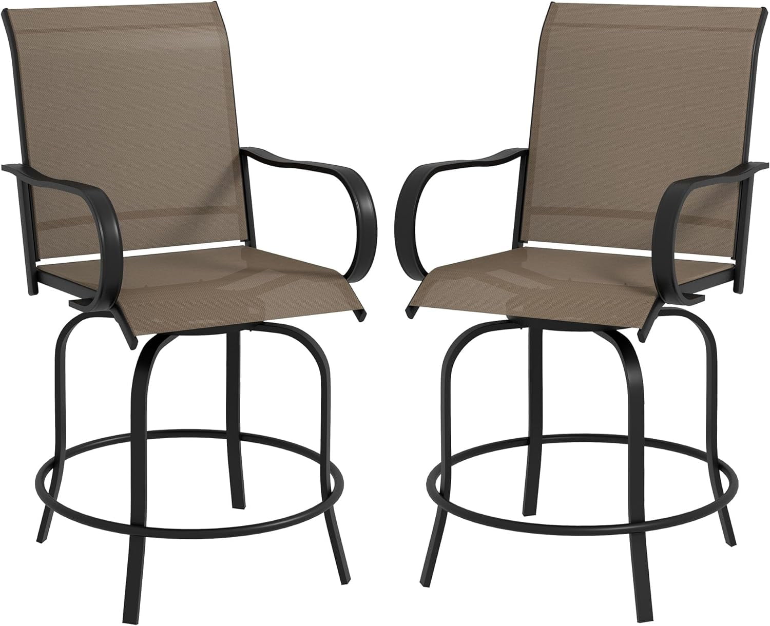 XINMEI Outdoor Bar Stools with Armrests, Set of 2 360° Swivel Bar