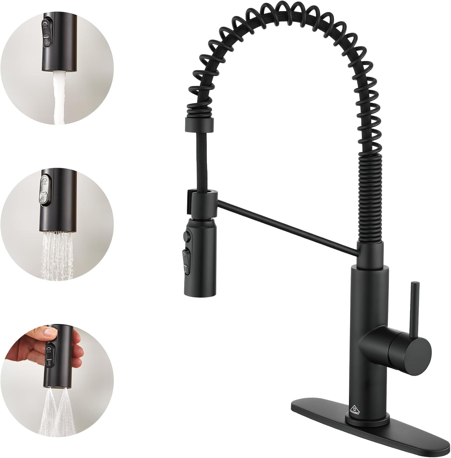 Utility Sink Faucet With Separate Sprayer XINMEI Spring Kitchen Faucet with Pull Down Sprayer, Matte Black