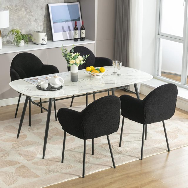XINMICS Black Dining Chair Set of 4, Modern Upholstered Kitchen Chair for Living Room