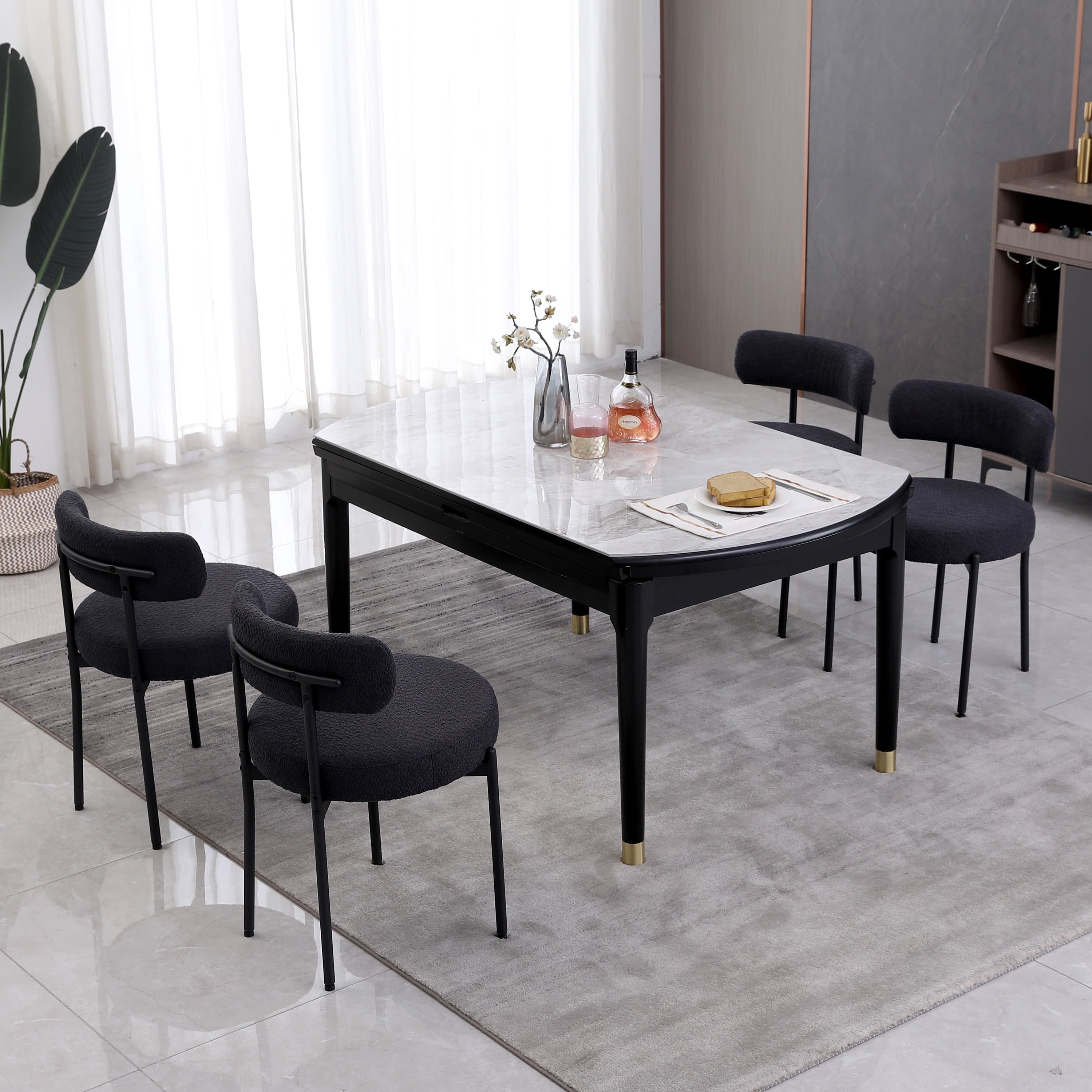XINMICS Sturdy Black Dining Chairs Set of 4, Modern Boucle Upholstered ...