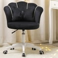thumbnail image 1 of XINMICS Velvet Vanity Chair with Cushion, Black Swivel Desk Chair with Wheels, 1 of 7