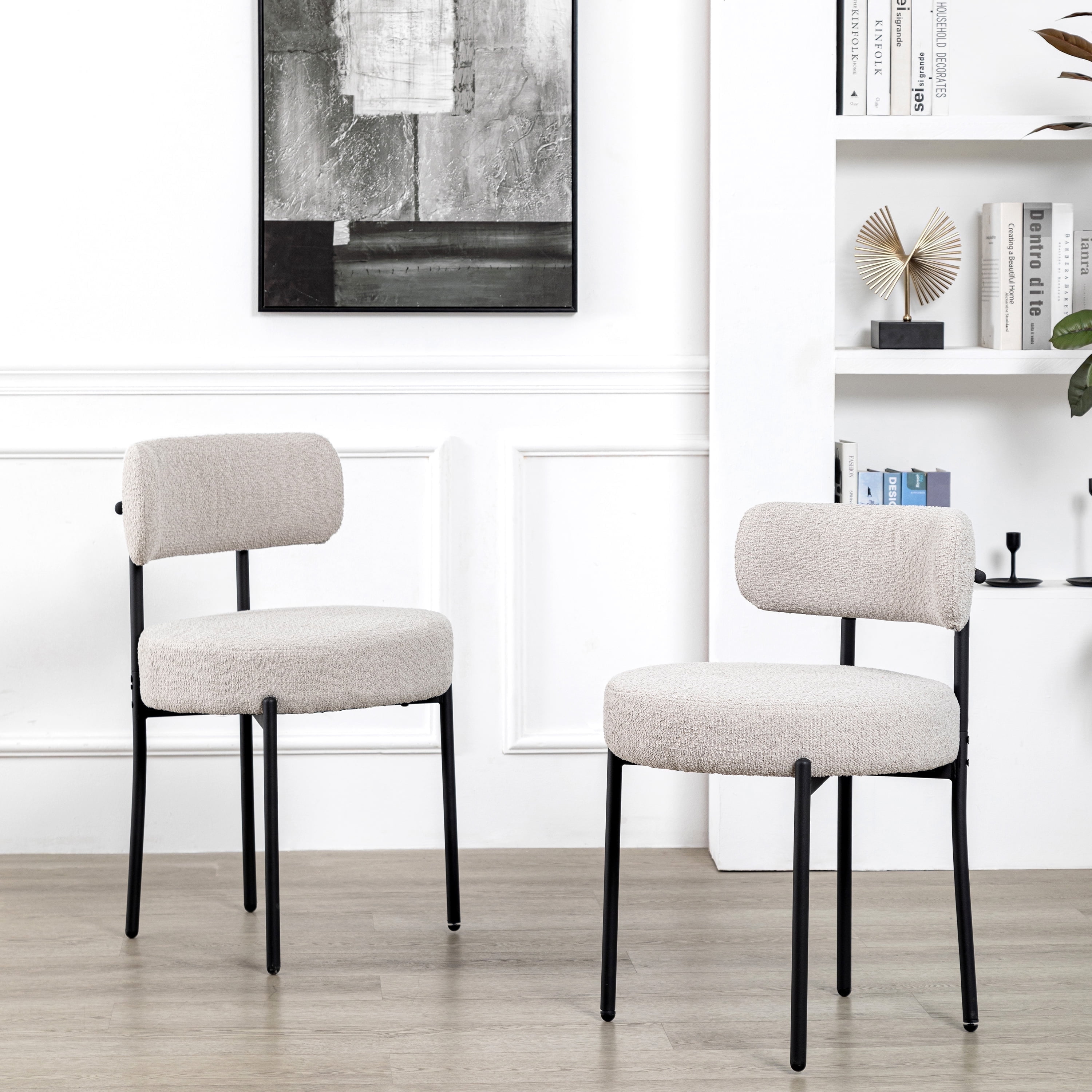 XINMICS Set of 2 Boucle Dining Chairs with Curved Back and Metal Legs ...