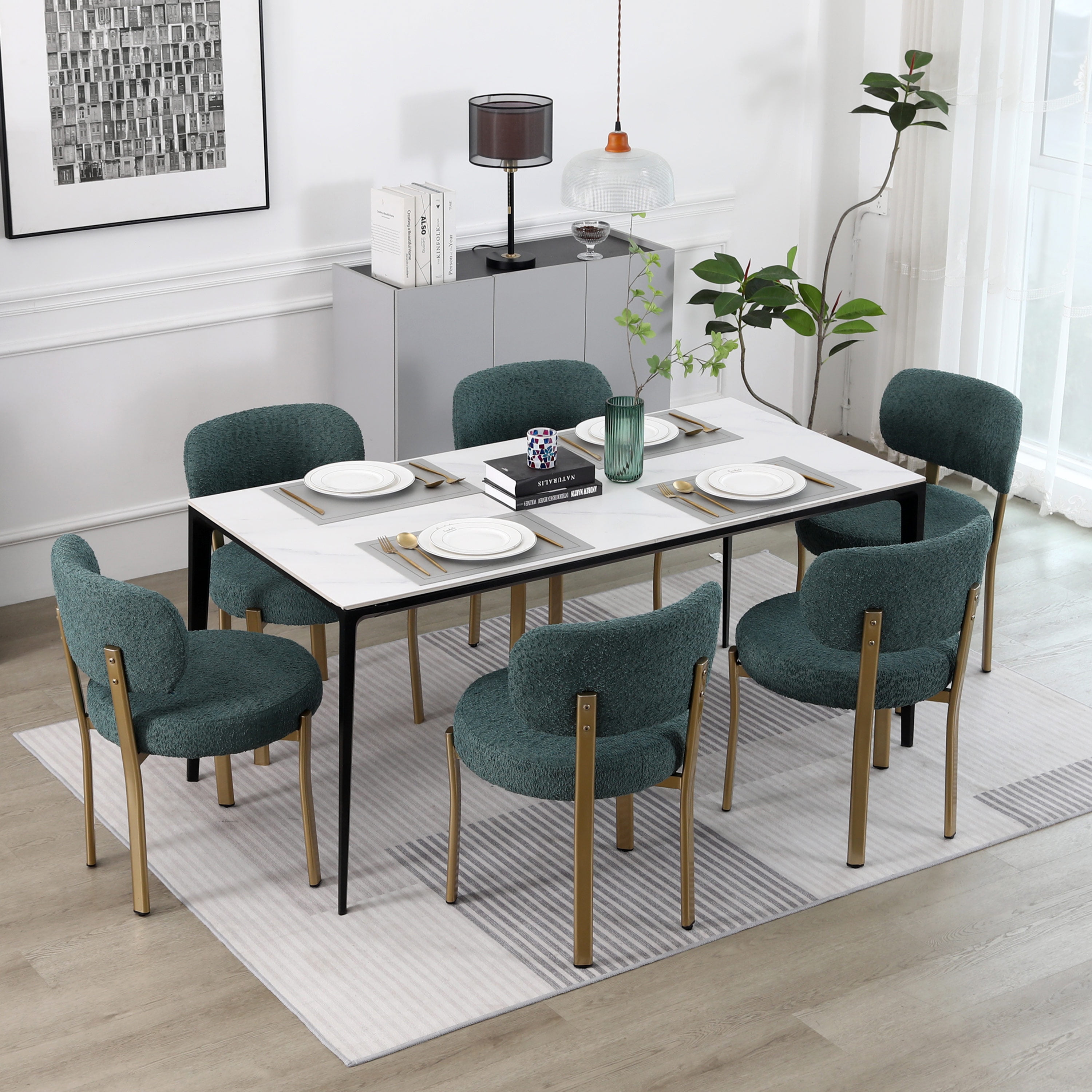 XINMICS Boucle Dining Chairs Set of 6, Modern Upholstered Dining Room ...