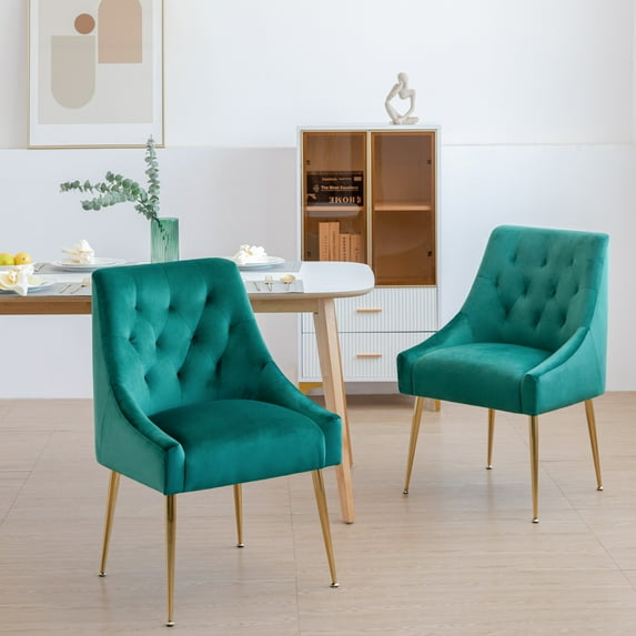 XINMICS Dining Chair Set of 2 Velvet Dining Room Chairs, Green