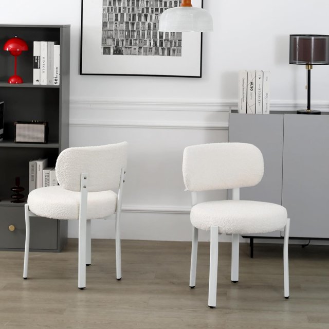 XINMICS Dining Chairs Set of 2, White Upholstered Boucle Dining Chairs