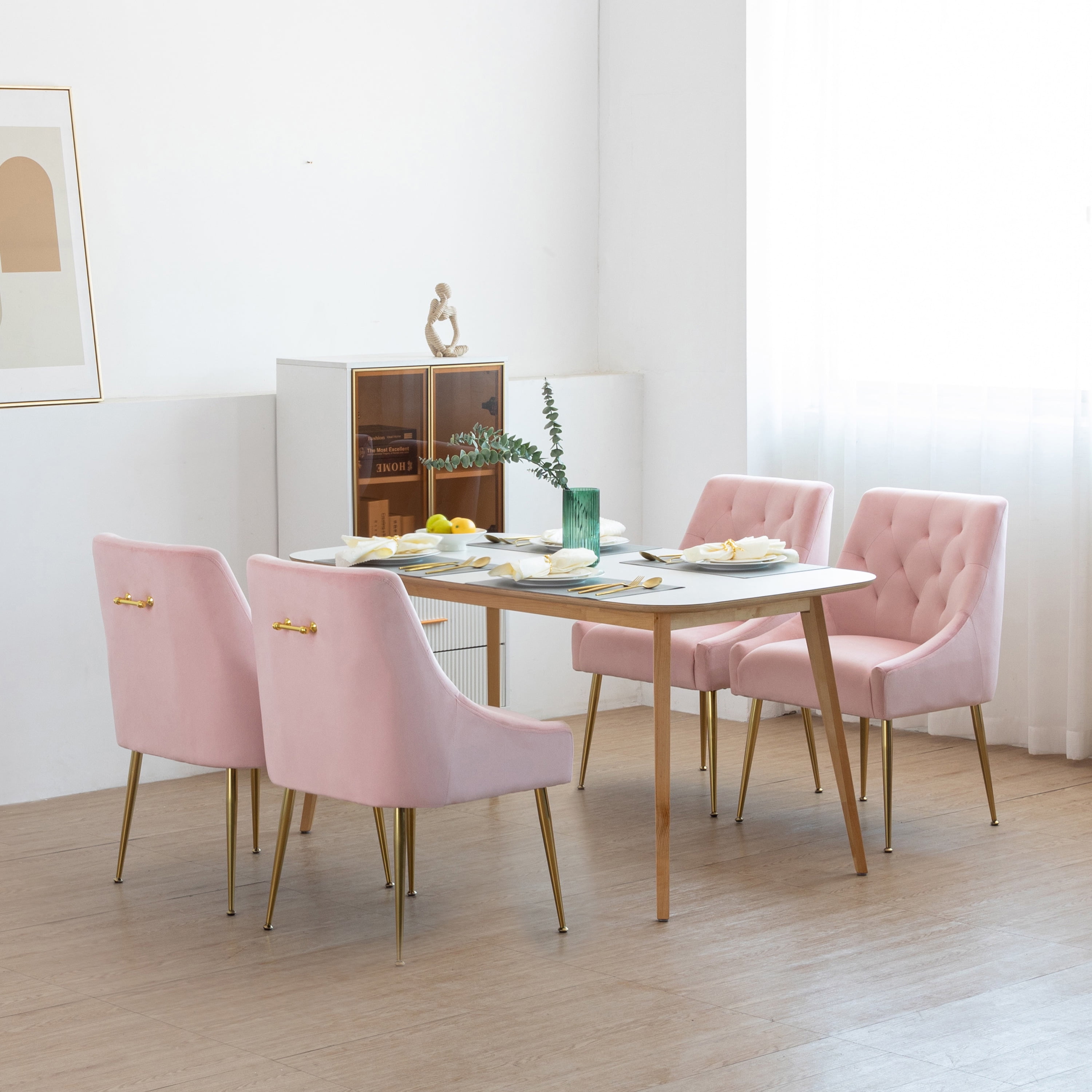 XINMICS Dining Chairs Set of 4 Modern Velvet Upholstered Dining Room Chair Set Pink
