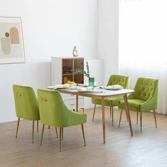XINMICS Dining Chairs Set of 4 Velvet Dining Chair with Metal Legs, Yellow Green