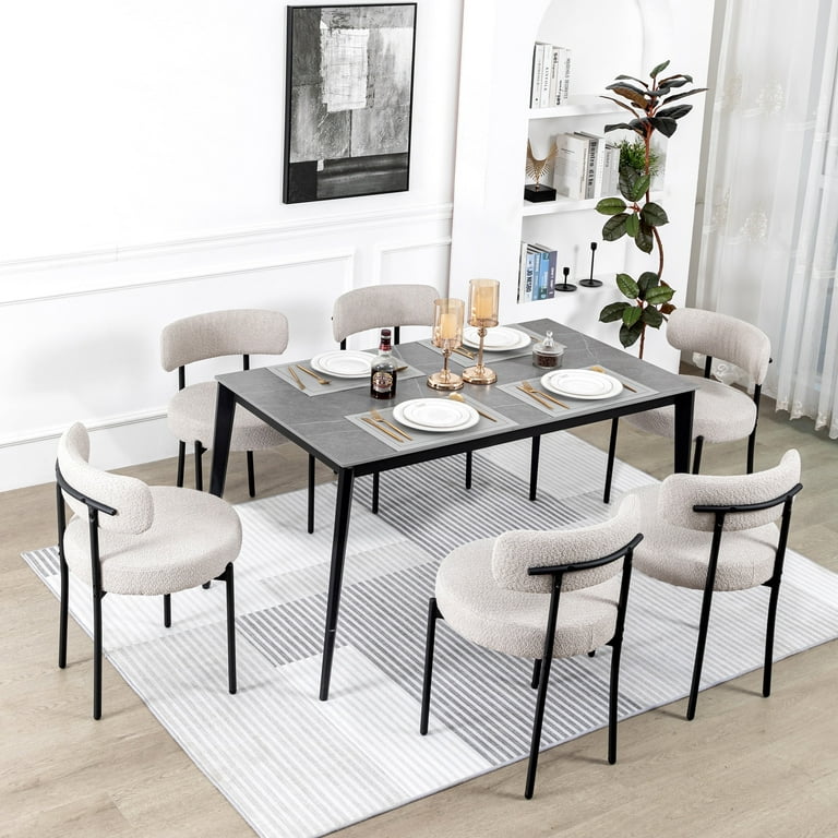 XINMICS Set of 6 Modern Boucle Dining Chairs for Kitchen XINMICS Set of 6 Modern Boucle Dining Chairs for Kitchen