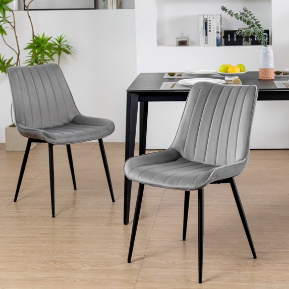 XINMICS Modern Velvet Dining Chairs Set of 2, Gray