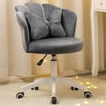 thumbnail image 1 of XINMICS Velvet Vanity Chair with Cushion, Swivel Home Office Desk Chair, Gray, 1 of 7
