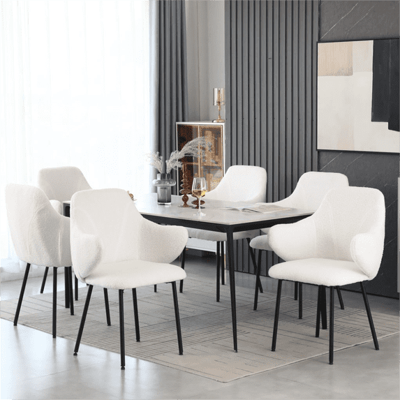 XINMICS White Dining Chairs Set of 6 Modern Upholstered Armchair