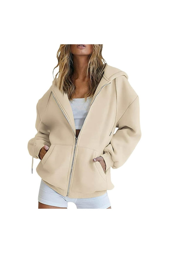 Womens Casual Solid Long Sleeve Zipper Hooded Coat Pocket Sweatshirt Tops Features: Sweatshirt Casual Tan Sweatshirt Women Hoodie Knitted Jacket Women Zip Jacket Sweater Dress Tunic Hoodie