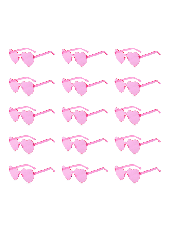 15Pcs Heart Shaped Rimless Sunglasses, Lightweight Plastic Fun Trendy Transparent Glasses for Party Graduation Vacation, Pink