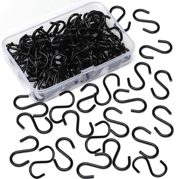 XINNAISI 200Pcs Mini S Hooks, Stainless Steel Rustproof Shaped Hooks for Jewelry Kitchenware Potted Plants, Black