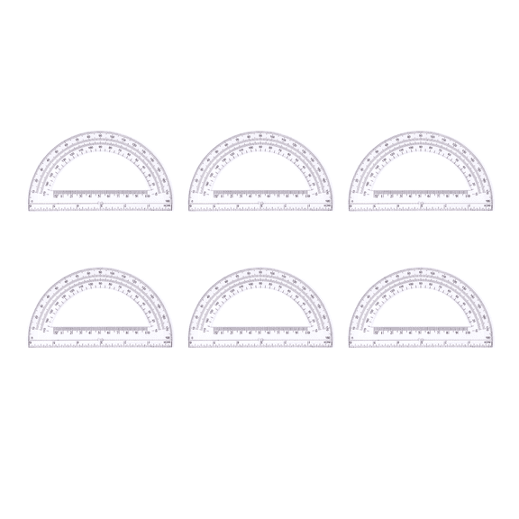 XINNAISI 6inch Semicircular Protractor, Plastic Angle Measurement Tool for Math Geometry Drafting School, Clear, 6 Pcs