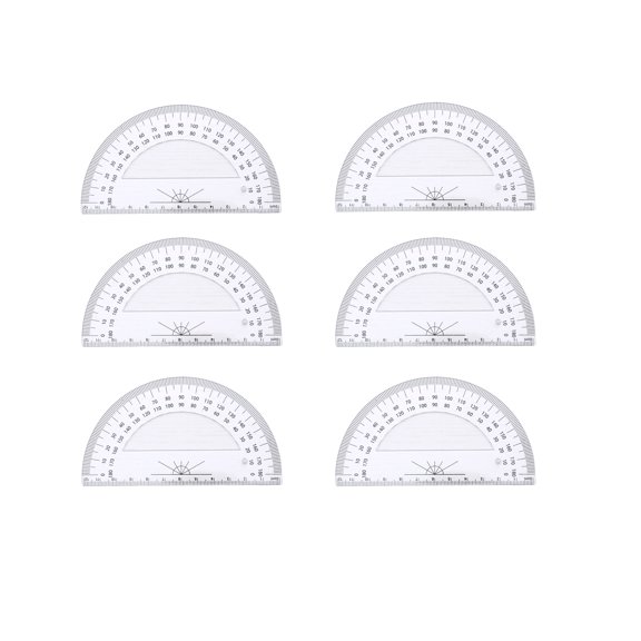 XINNAISI 6 Inch Semicircular Protractor, Clear Plastic Angle Measurement Tool, for Math Geometry Drafting School, Clear, 6Pcs