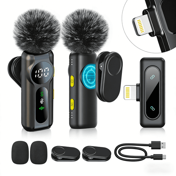 XINNIUT Wireless Lavalier Microphones with Noise Cancellation for iPhone - 2 Mini Mics for Youtube Podcast Interview Vlog Livestreaming with screen