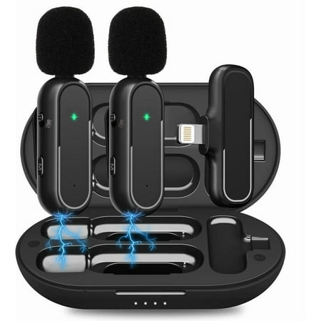 XINNIUT Wireless Lavalier Microphones with Noise Cancellation for iPhone Android - 2 Mini Mics for Youtube Podcast Interview Vlog Livestreaming