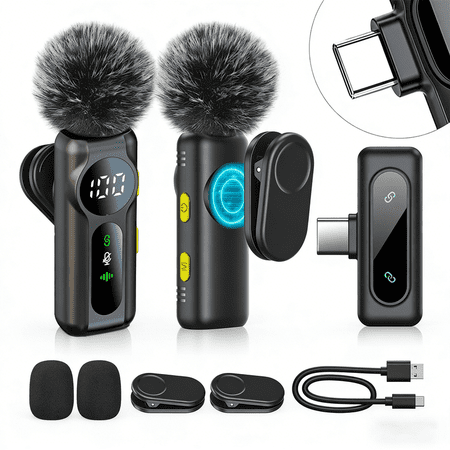 XINNIUT iPhone Android Wireless Lavalier Microphone - 2 Bluetooth Lapel Phone Mic for Video Recording Tiktok YouTube Podcast Interview with Screen