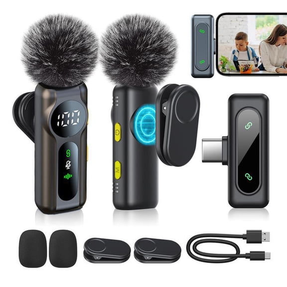 XINNIUT iPhone Android Wireless Lavalier Microphone - 2 Bluetooth Lapel Phone Mic for Video Recording Tiktok YouTube Podcast Interview with Screen