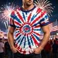 thumbnail image 1 of XINPING 250th Anniversary Men’s Red White Blue Tie-Dye Patriotic Ringer T-Shirt, Crew Neck Short Sleeve Casual Tee, 250th Anniversary Independence Day Top with Blue Trim, 1 of 4