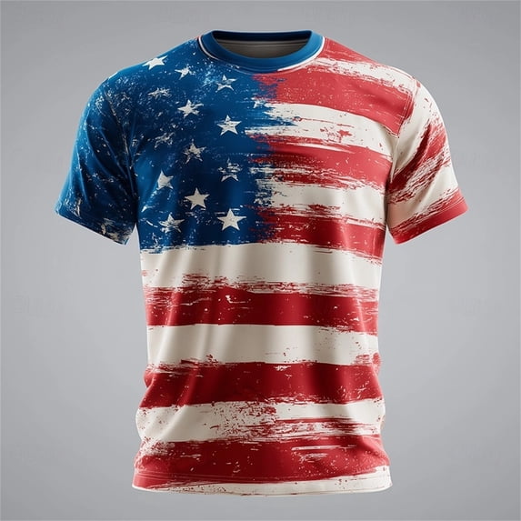 XINPING America 250 Decorations Men’s Distressed American Flag Patriotic T-Shirt, Crew Neck Short Sleeve Casual Tee, Independence Day 250th Anniversary Top with Star And Stripe Print