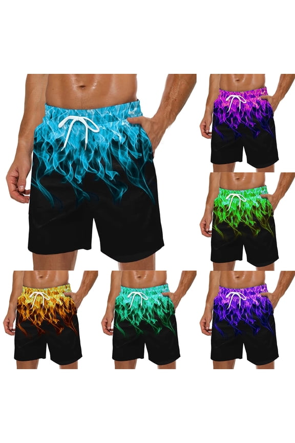 Bathing Suit Men Loose Fit Hawaiian Print Quick Dry Patriotic Swimming Trunks with Pockets Upf 50+ Sun Protection Swimwear Bathing Suits