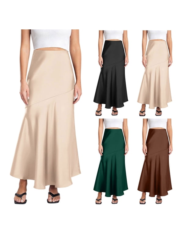 Beach Skirts for Women 2026 Slim Fit Hawaiian Stretchy Women's Flowy Handkerchief Hemline Midi Skirt