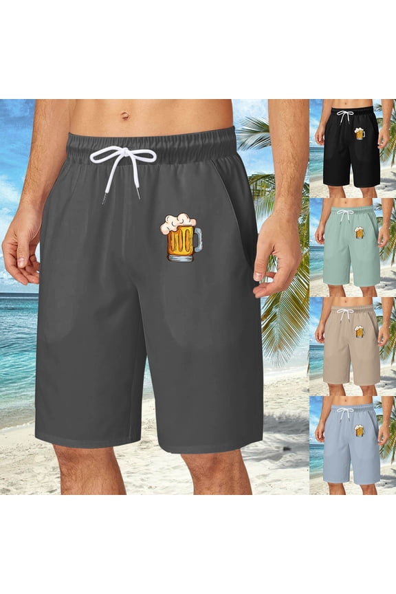 Big Men's Swim Trunks Lightweight Tropical Print Quick Dry Spring Break Swim Trunks with Pockets Stretch Fabric Swimwear Bathing Suits