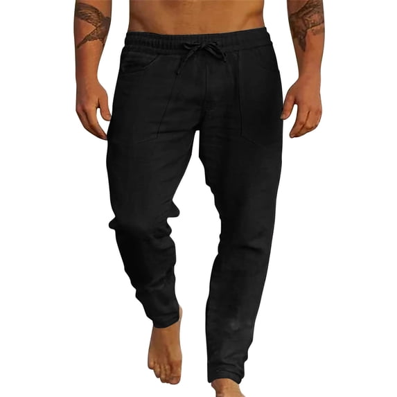 XINPING Black Work Pants Men Big and Tall Tapered Jogger Casual Pants Elastic Waistband Active Athletic Workout Pants with Pockets